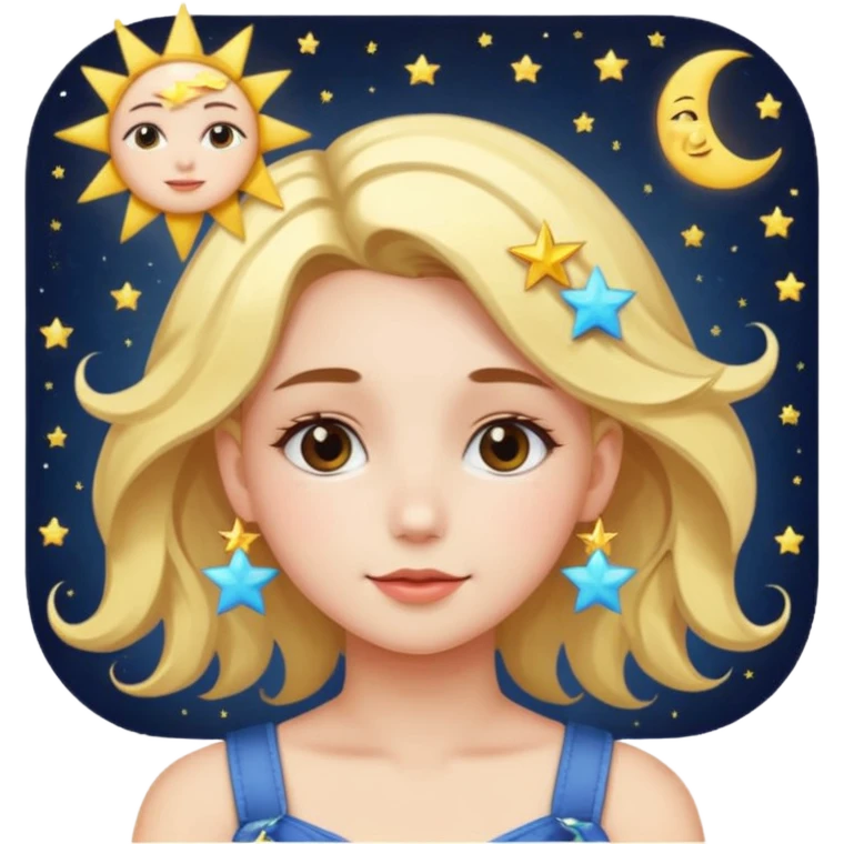 An Emoji of girl, who can be described by three words: sun, moo, star emoji
