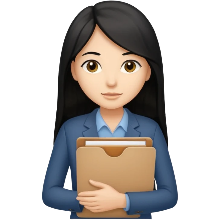 a light tan woman with long black hair past mid-back, round brown eyes and manila folder in her hands emoji