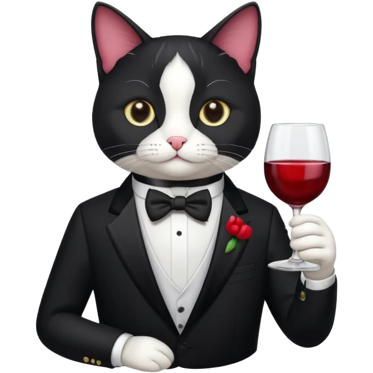 Tuxedo cat with a glass of wine emoji