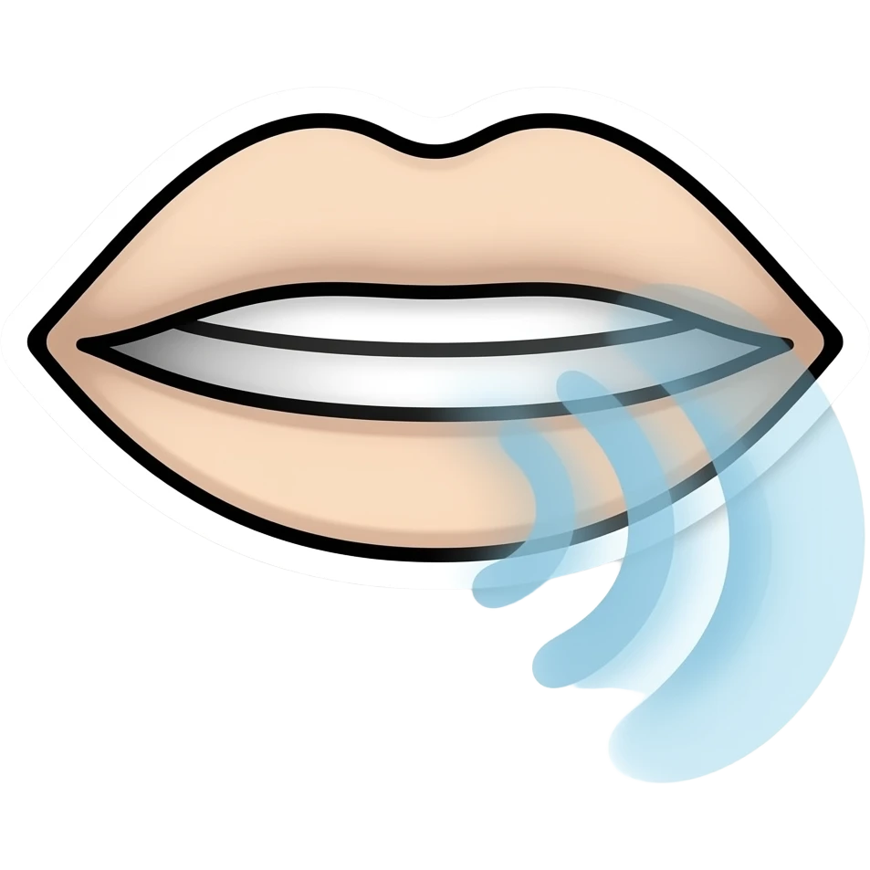 minimal line-art Closeup of a mouth from with a soft sound wave coming from it sticker, elegant thin stroke, soft pastel tones, clean vector design, no background, modern aesthetic, 8k emoji