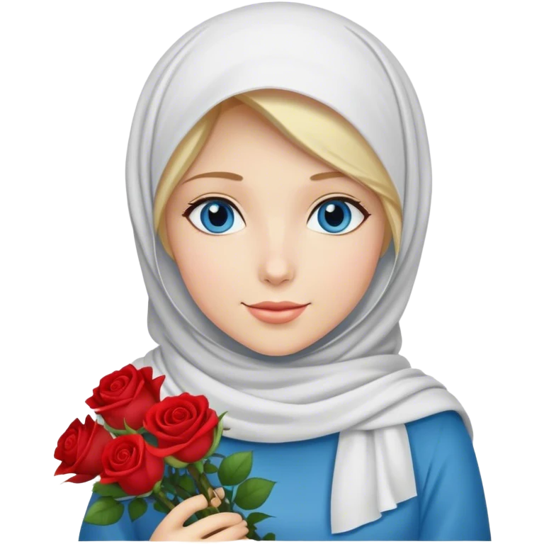 Hijab Girl with blond hair blue eyes beautiful finish and holding a bouquet of roses emoji