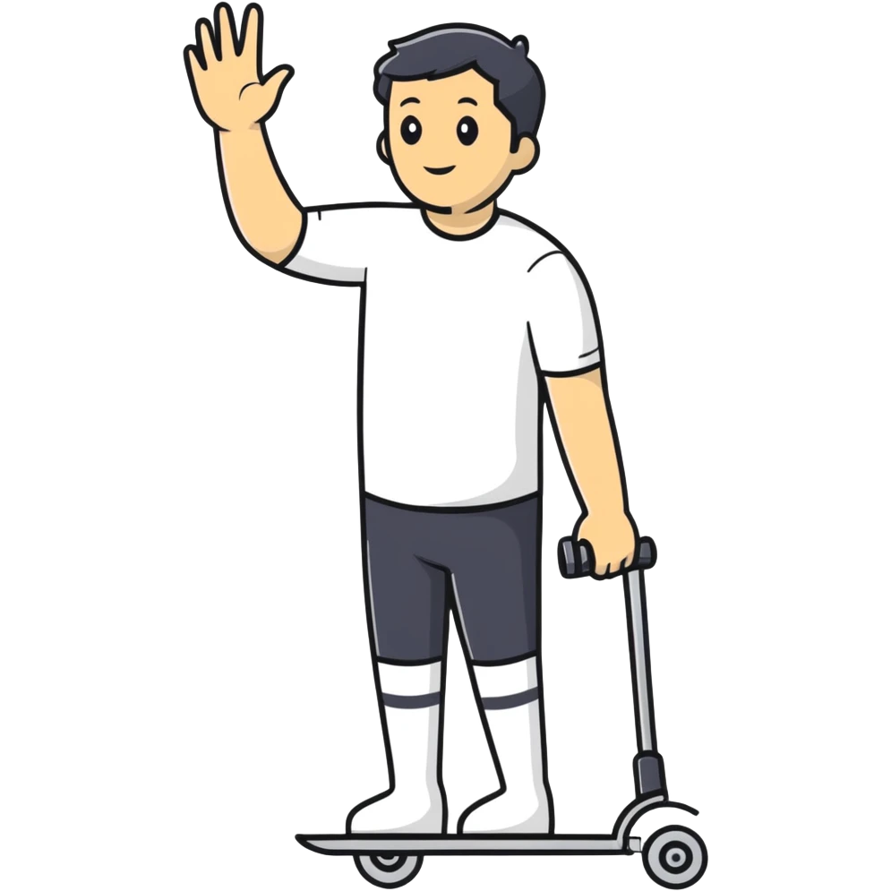 man with a prosthetic leg, waving emoji