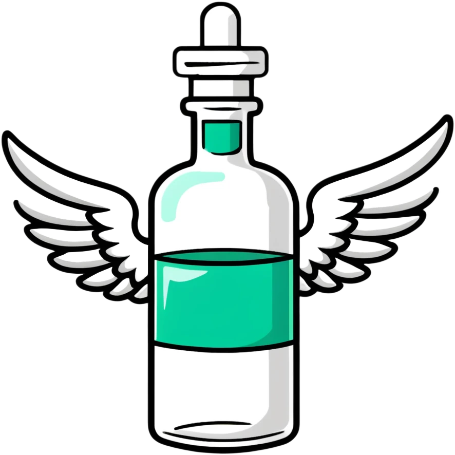 Medicine bottle with wings flying through the air emoji
