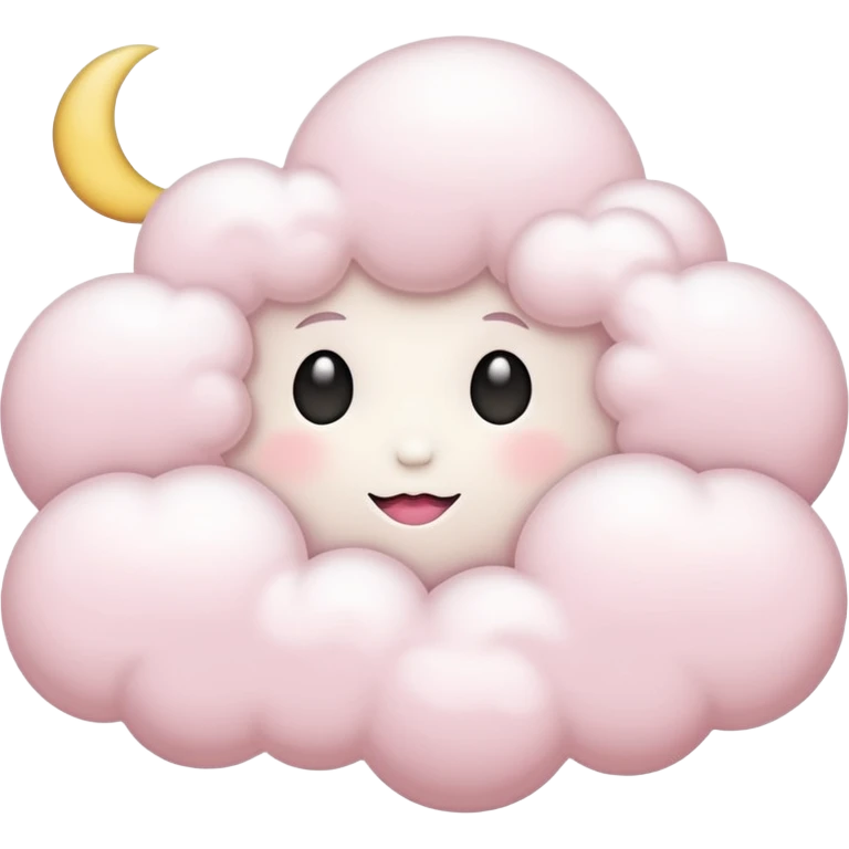 White moon and a light pink fluffy cloud emoji