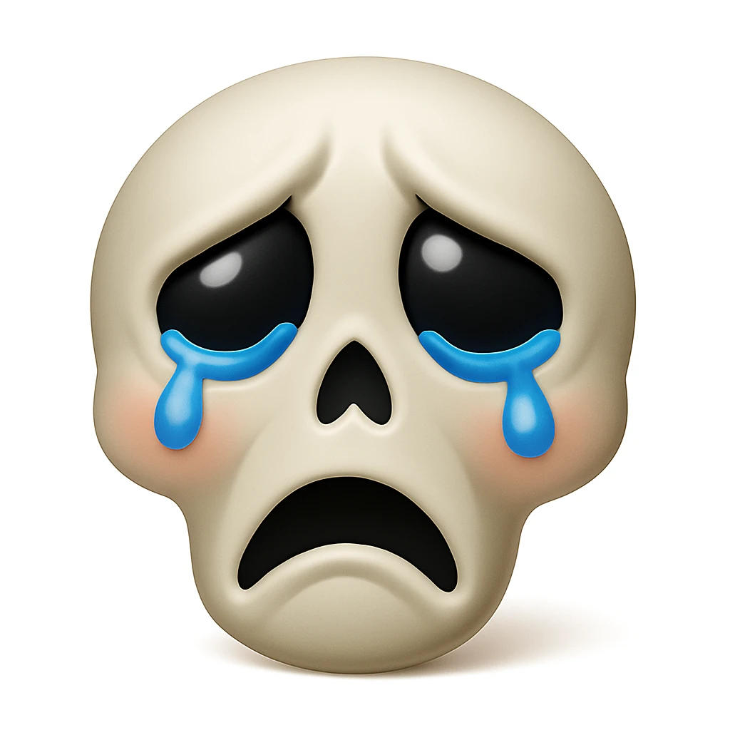 Keep the emoji exactly like the reference image but add tears to the eyes, in iOS emoji style. Add a slight blush to the cheeks. All other details and style should remain the same. The style should resemble iOS emoji style. emoji