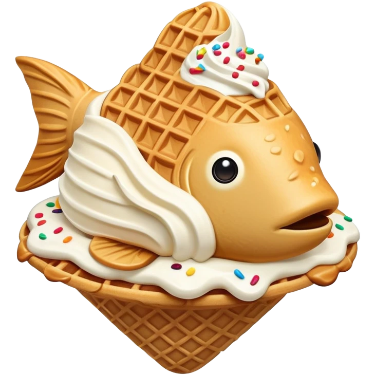 Taiyaki ice cream cone, fish-shaped waffle with soft serve emoji
