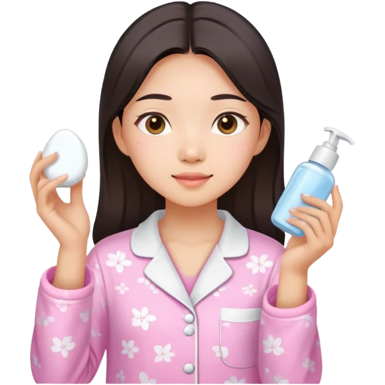 angelic asian girl doing skin care in pink pajamas emoji