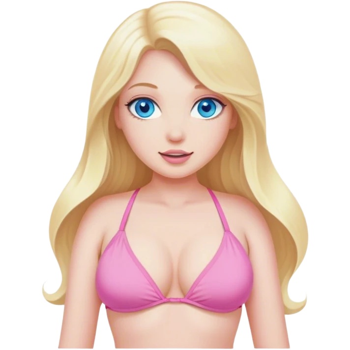 Curvy, blonde long hair, blue eye, pale white skinned woman, pink bikini pose sfw emoji