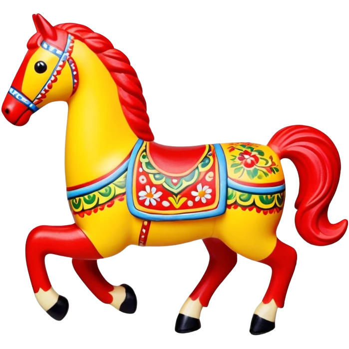 Dymkovo toy horse, traditional Russian colorful clay figurine with patterns, bright colors, folk art style emoji