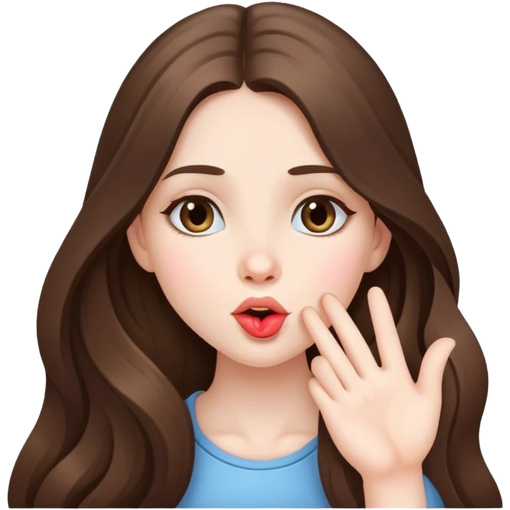  beautiful pale brunette girl with long hair sending a blowing kiss emoji