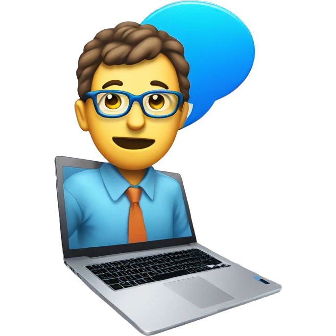 one blue Speech Balloon containing nerd face on top of laptop  emoji
