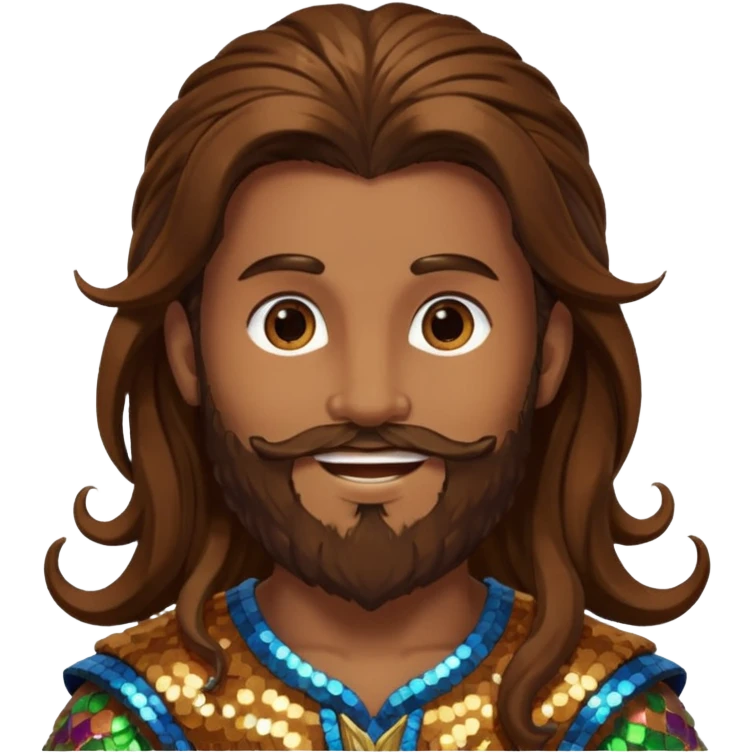 Pan, God of Nature from Gods and Goddesses with long brown hair and beard, brown sequin outfit emoji