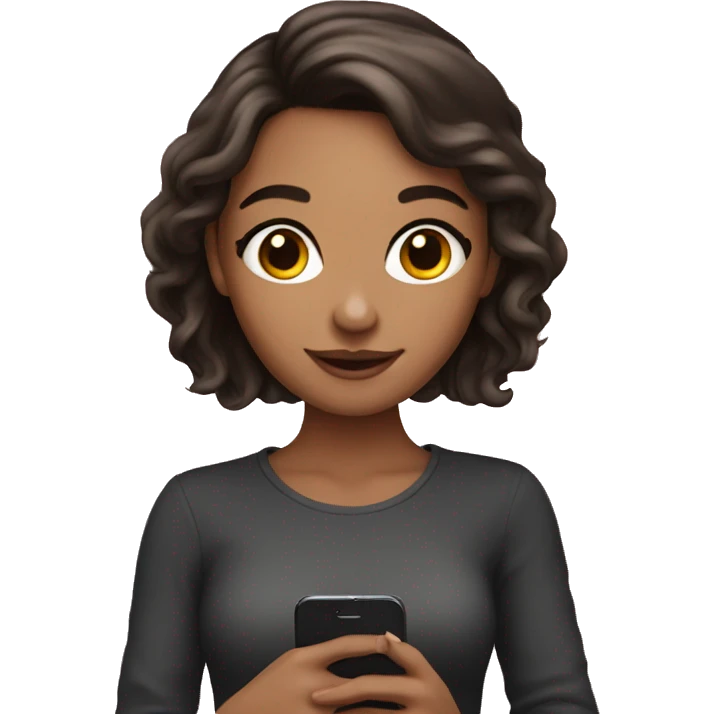 beautiful brunette girl holding an iPhone emoji