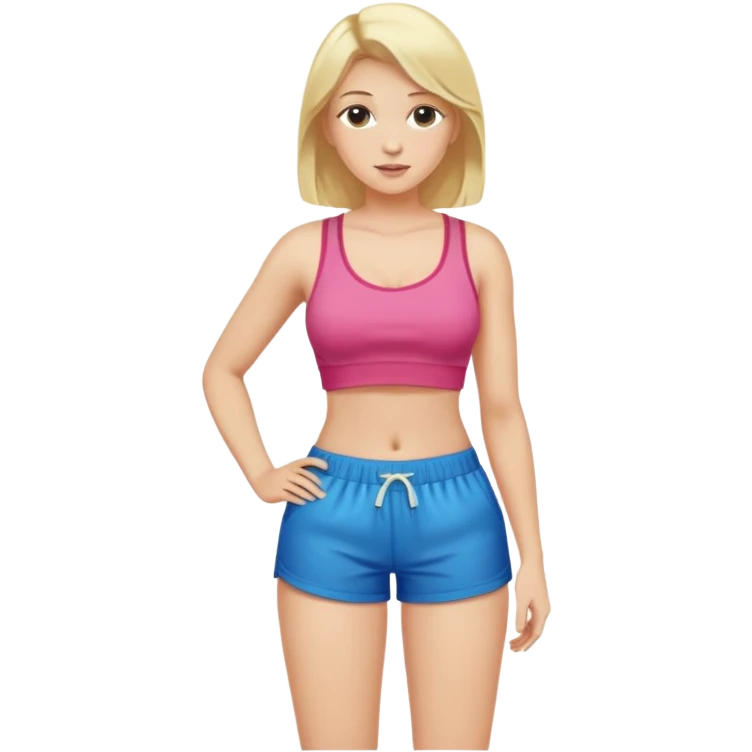 Блондинка с 6 размером груди в топике с выпирающими сосками и шортах  emoji