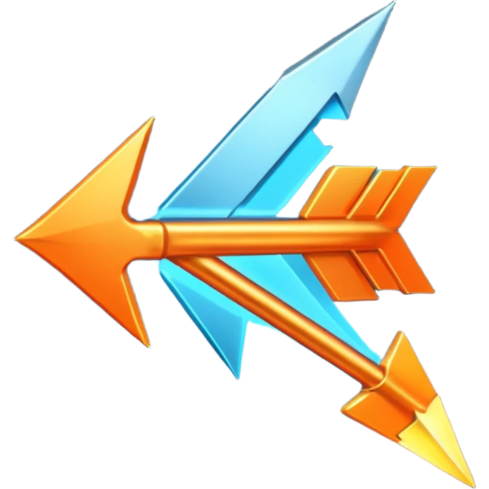 a bold upward arrow emerging from a glowing base, with metallic edges and bright highlight emoji