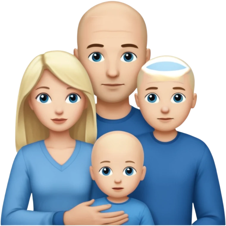 Eigene Familienbild, Frau dunkle lange Haare,  Mann Glatze und blaue Augen, kind 2 Jahre und blond und dunkle Augen  emoji