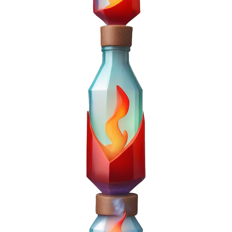 flame in a bottle sculpture symbolizing Sagittarius with a geometric, faceted design. The symbol is standing upright with angular and disney features. The vibrant red flame colors highlights the sharp edges and planes. emoji