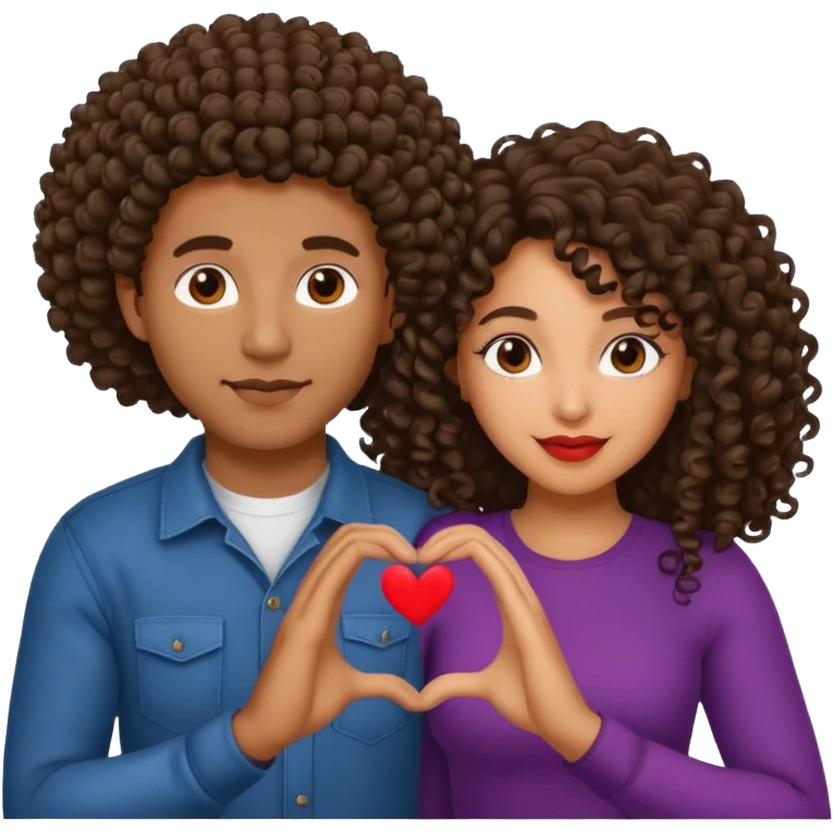Black man and Latina woman with curly hair. Making a heart with there hands  emoji
