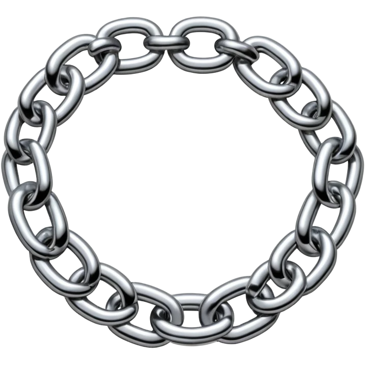 A thick luxury chain emoji made of liquid silver chrome, smooth rounded links, glossy metallic reflections, heavy swag aesthetic, minimalistic iOS emoji style, centered, clean white background emoji