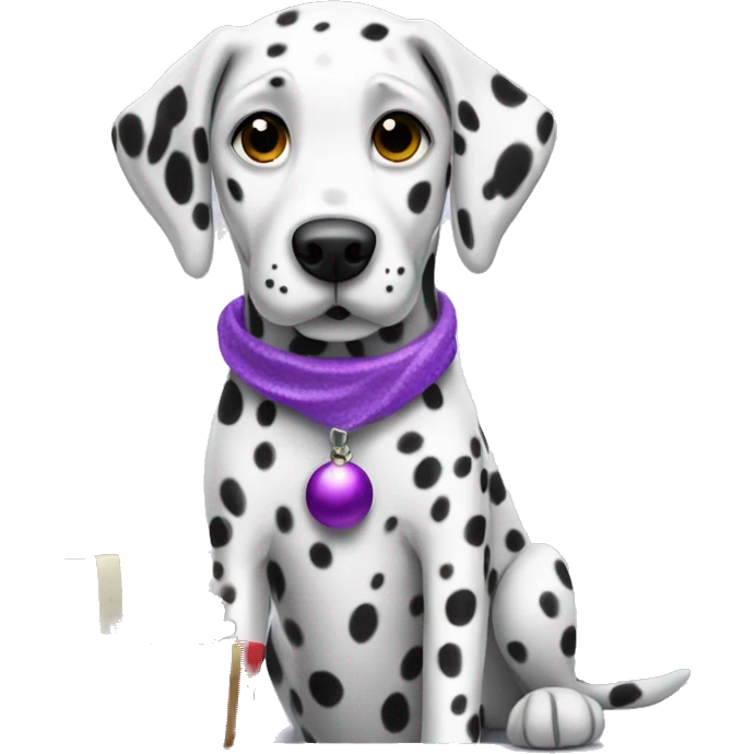 Dalmatian wearing purple Christmas ate emoji