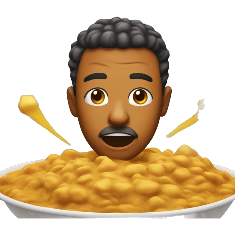 An exploding head emoji, but it's a tiny guy with darker skin that enjoys a curry on a Sunday night emoji