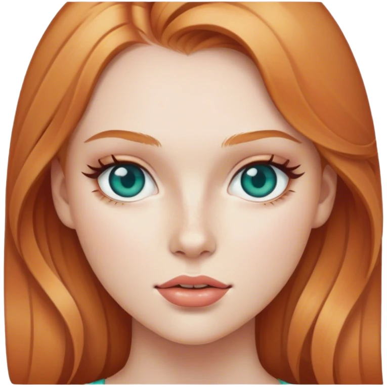 strawberry blonde young woman with teal eyes and beauty mark emoji