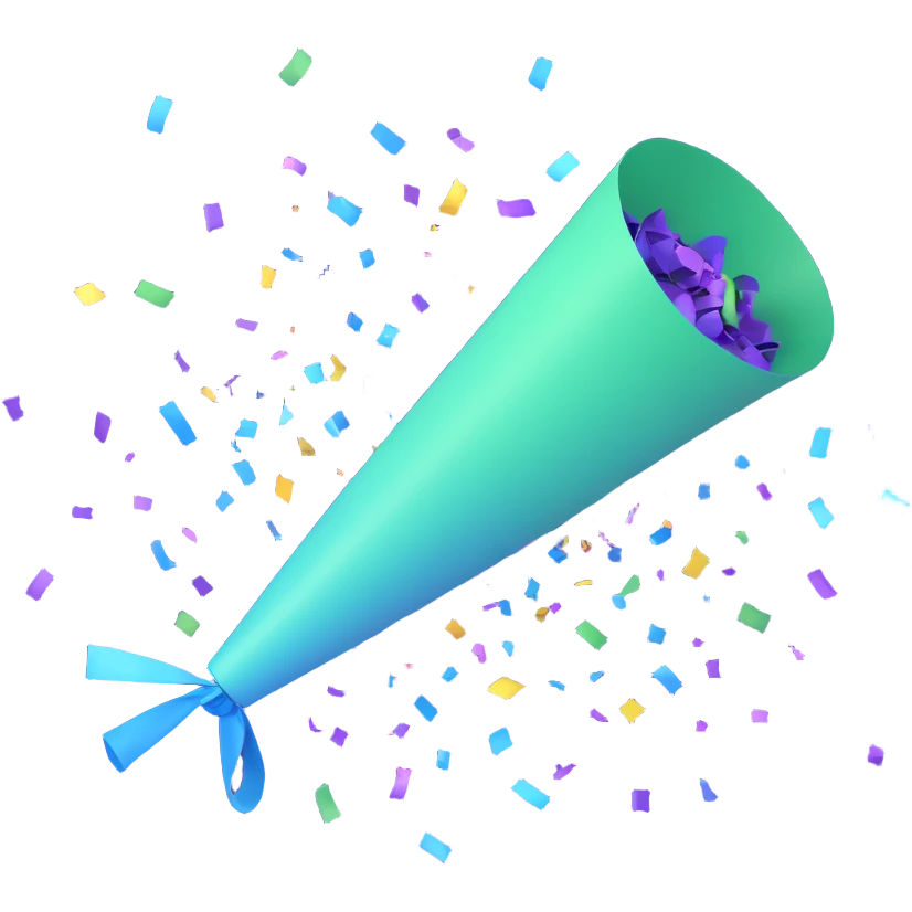 party popper, minimalistic, main colors green and blue, with confetti emoji
