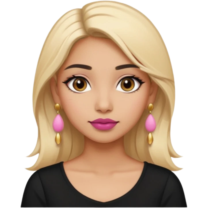 Sweet Indian girl blond hair brown eyes brown/pink lipstick pink blush black top gold earrings  emoji