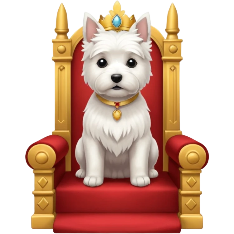a west highland terrier sitting on a throne with people bowing at his feet  emoji