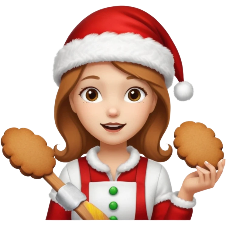 clean and vanilla girl with santa claus hat like holiday mood, baking ginger cookie emoji