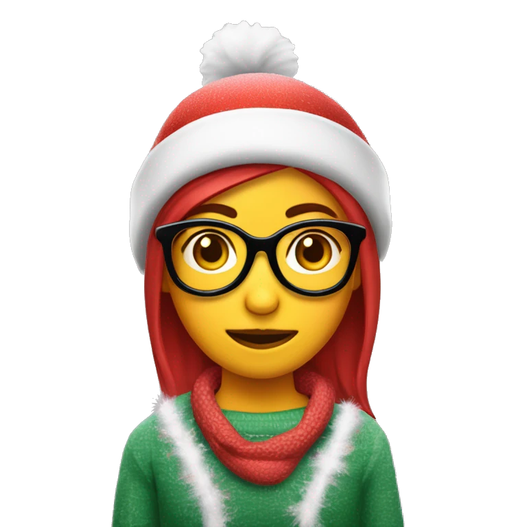 Chica pelirroja con lentes y gorro de navidad emoji