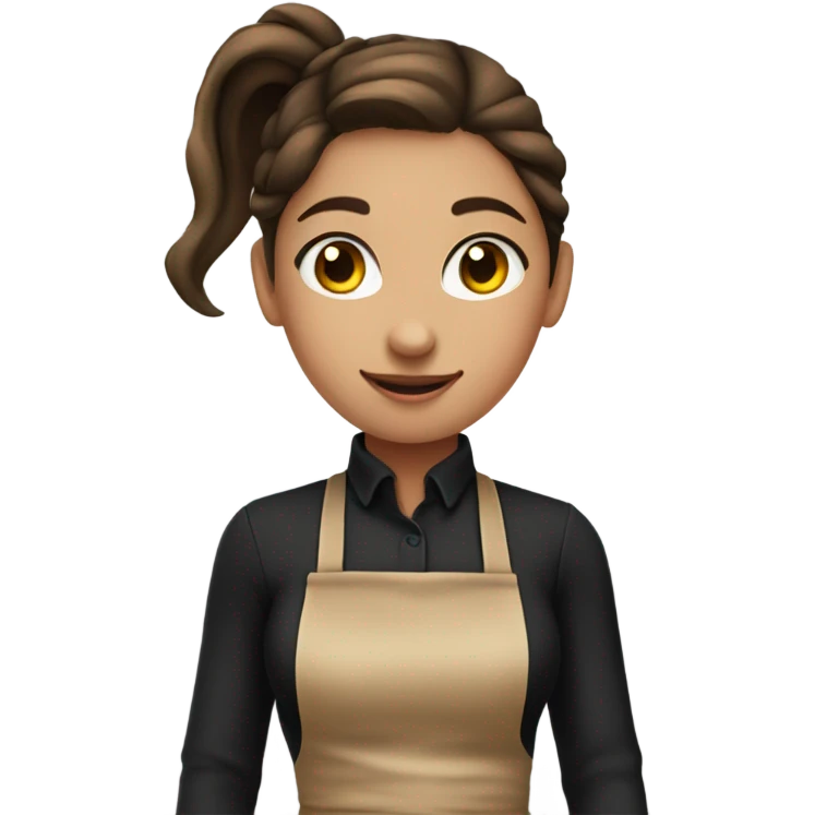 girl with brown hair tied in a ponytail, wearing black gloves, black clothes and an apron emoji