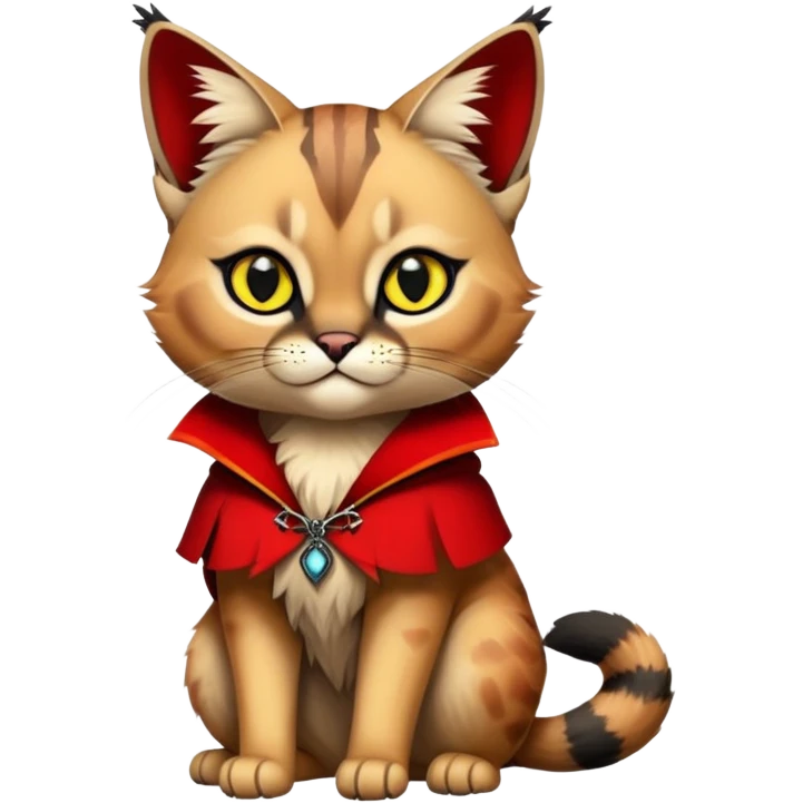 Gothic exotic Red and black and edgy and cute shiny Fantasy-Siamese-Bobcat-Caracal-Scottish-Fold-feline-Fakémon-feline-hybrid (full body) emoji