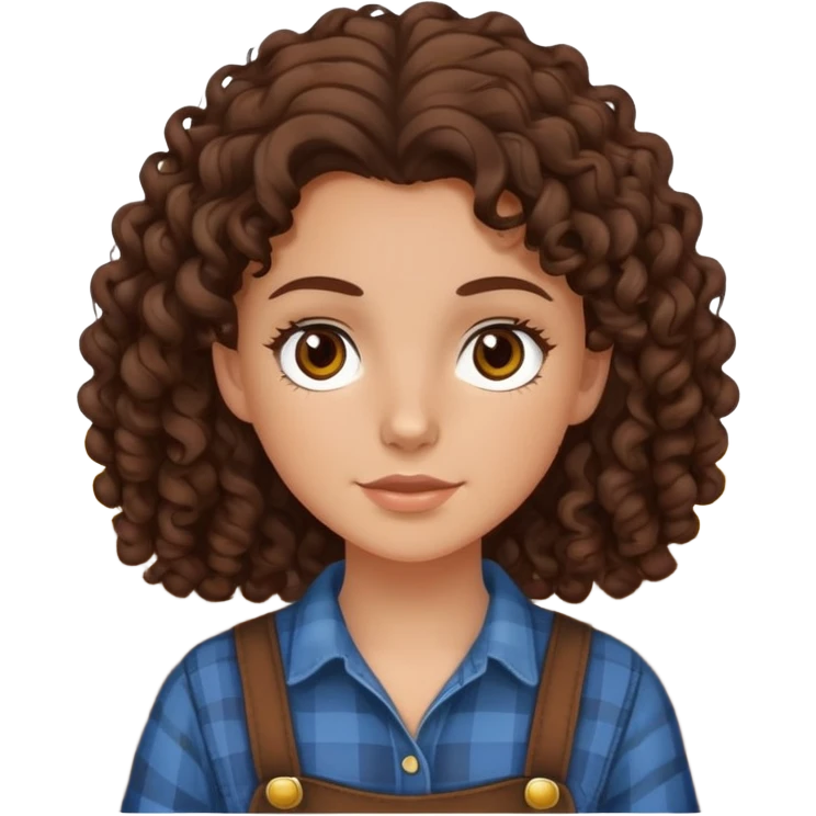 white girl with dark brown curly hair, brown eyes, wearing farm clothes emoji