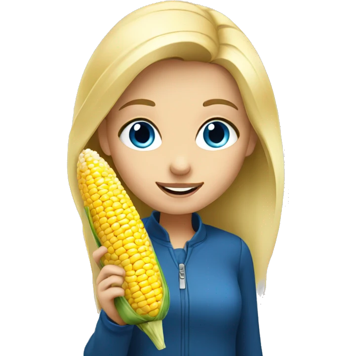 Blonde girl with blue eyes eating corn emoji