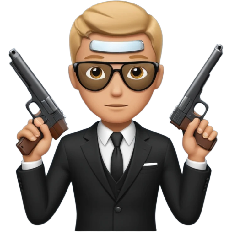 secret agent black suit, gun emoji