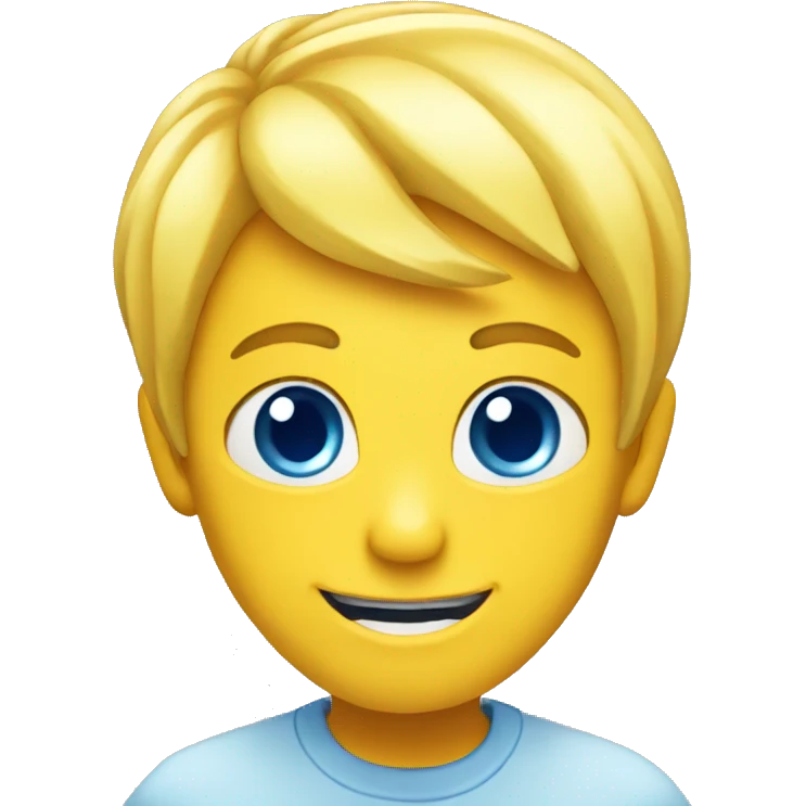 Yellow round face smiling with blue eyes a long blue ha emoji