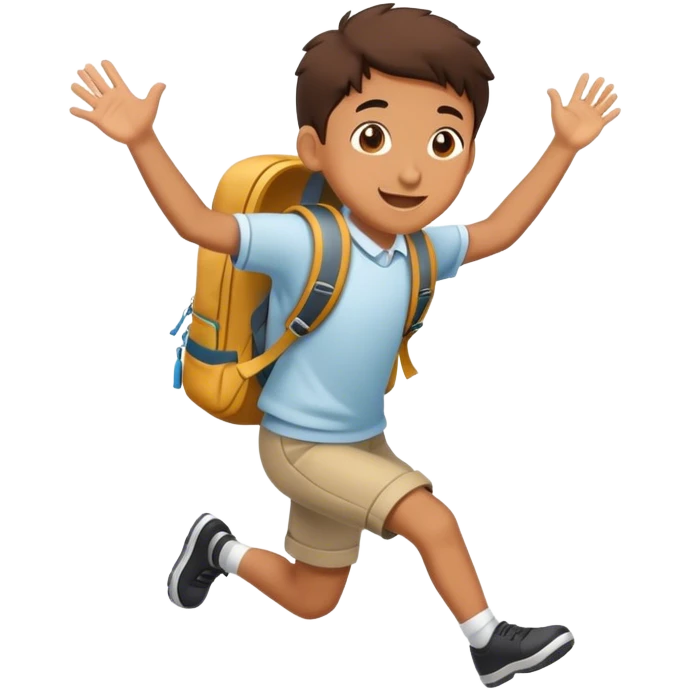 A school child with a backpack jumping. emoji