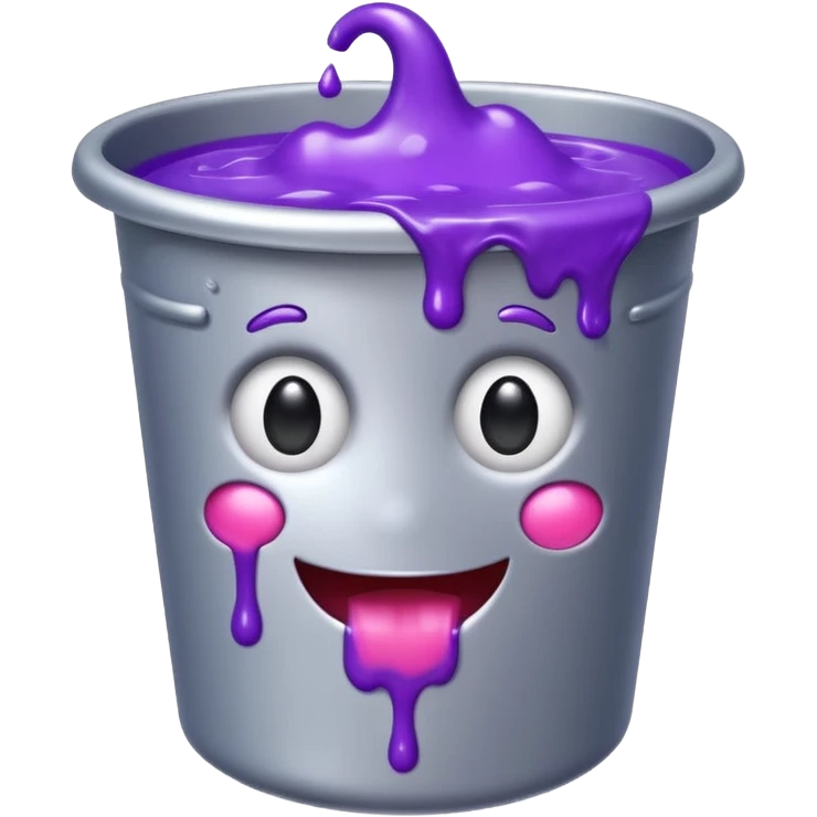 silver bucket filled with purple slime with a cute face emoji