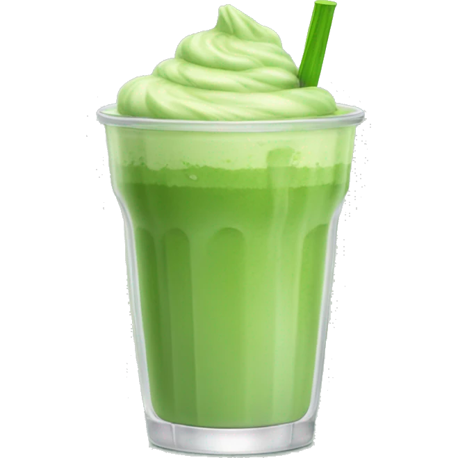 Tall glass cup of bright green iced matcha latte without wipped cream and without any face or animation on the glass emoji