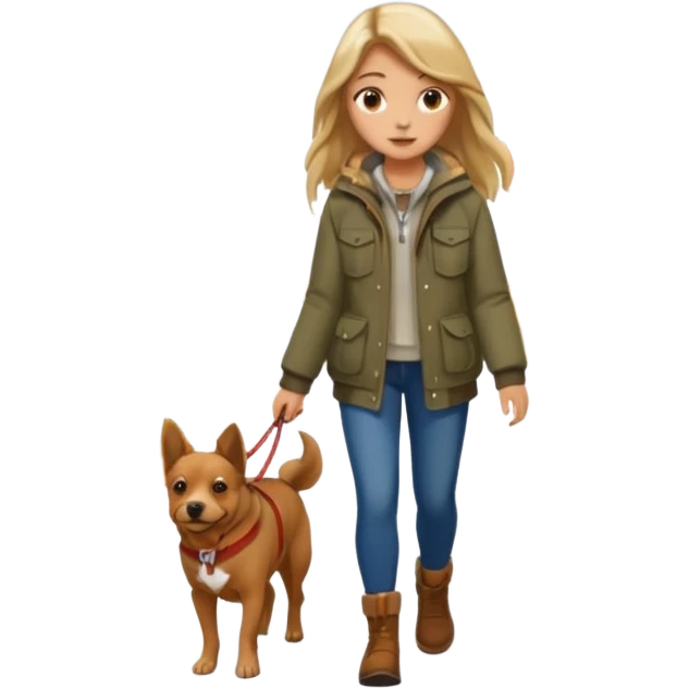 Girl walking her dog autumn scenery emoji