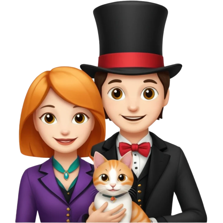 magician couple and their pet cat emoji