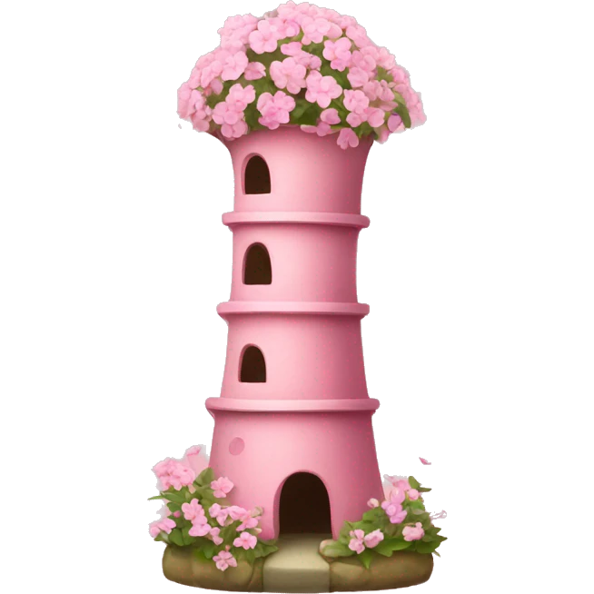Pink cat tower with blossoming flowers emoji