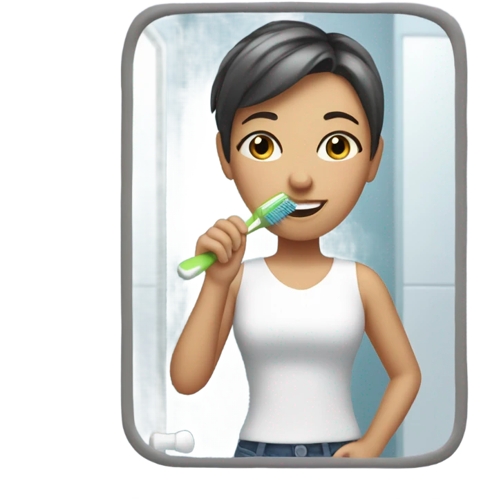 White girl with short hair brushing her teeth  emoji