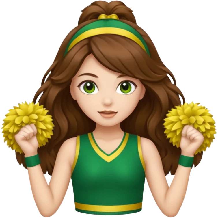 cheerleader with long brown hair and 2 pom poms emoji