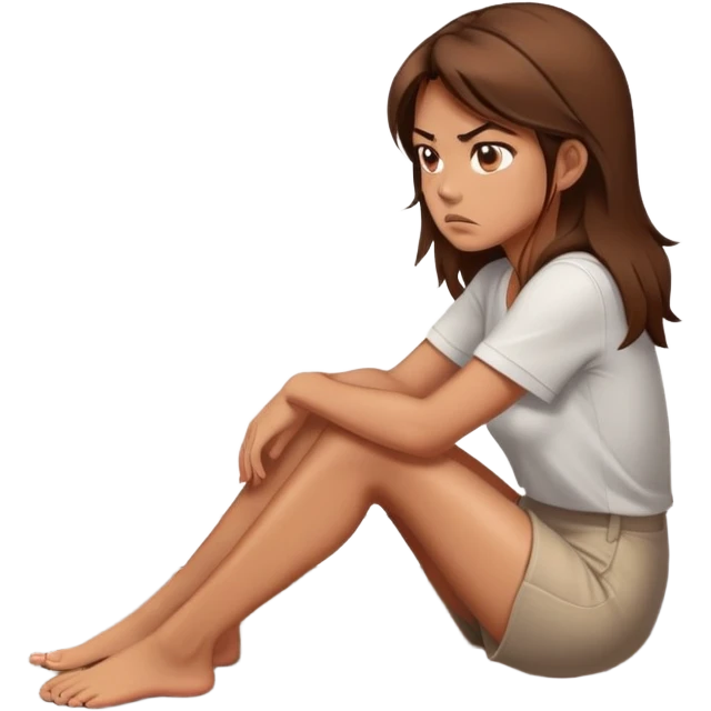 angry woman with brown hair sitting on a floor in profile avoiding conversation emoji