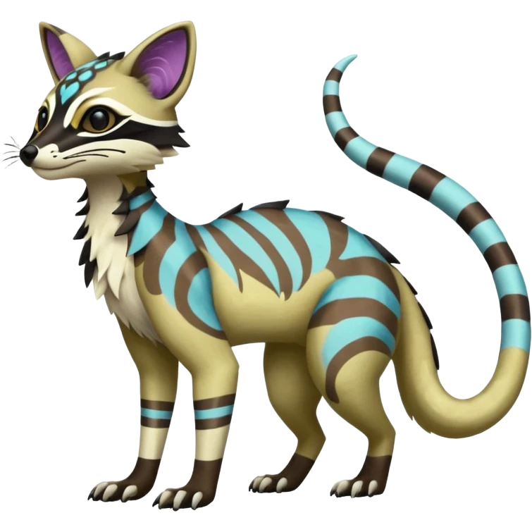 Rare realistic exotic cute epic pretty beautiful handsome gorgeous aesthetic colorful vibrant Vernid-Protogen-Primagen-Wickerbeast-Genet-species-Fakemon-hybrid-creature by LiLaiRa, beautiful intricate markings, full body emoji