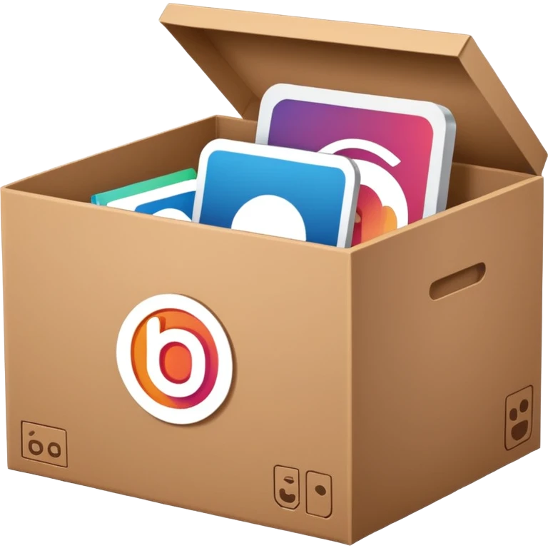 a box open with swipe files inside and instagram logo on the box emoji