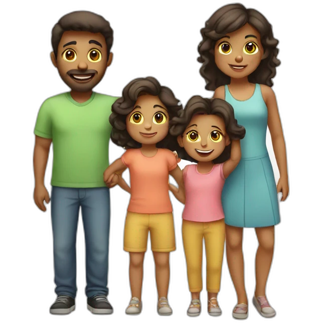 Family with one boy kid and three girl kids emoji