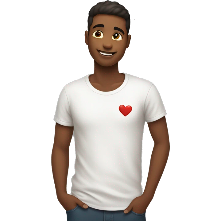A young man in white t-shirt touching his heart emoji